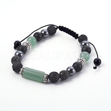 Natural Green Aventurine and Natural & Synthetic Mixed Gemstone Braided Bead Bracelets BJEW-JB04007-01-1