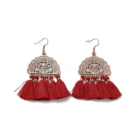 Alloy Half Round with Tassels Dangle Earrings EJEW-E267-05RC-1