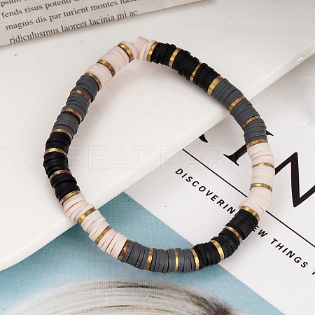Handmade Polymer Clay Heishi Beaded Stretch Bracelets with CCB for Women JF1252-2-1