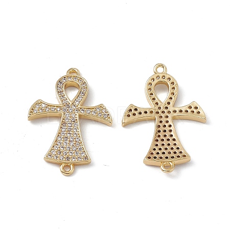 Rack Plating Brass Micro Pave Clear Cubic Zirconia Connector Charms KK-A175-01G-1