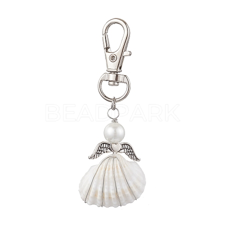 Angel Alloy & Wire Wrapped Natural Shell Pendant Decorations HJEW-JM02017-02-1