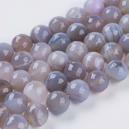 Natural Striped Agate/Banded Agate Beads Strands G-G581-10mm-09-1
