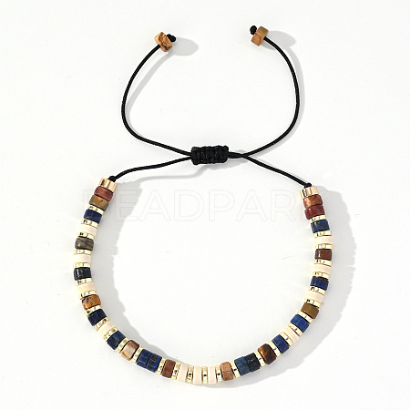Ethnic Style Natural Mixed Gemstone Column Beads Braided Bead Bracelets for Men Women BR3776-2-1