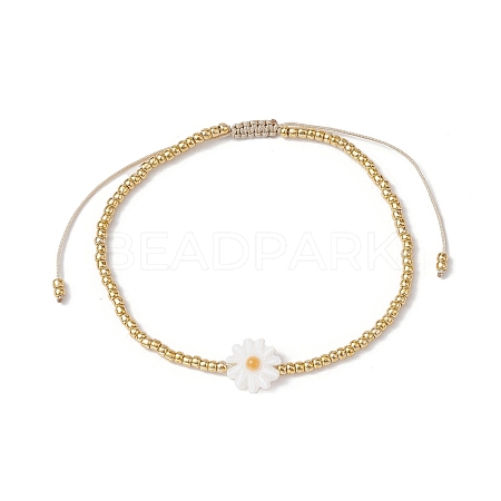 Flower Natural Shell & Glass Seed Braided Bead Bracelets BJEW-JB09920-1