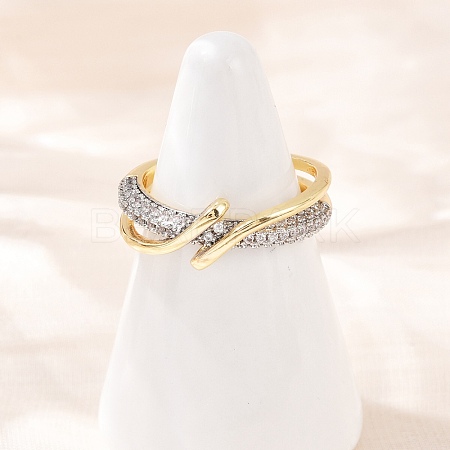 Brass Micro Pave Cubic Zirconia Adjustable Cuff Rings for Women RJEW-C140-13G-1