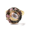 Natural Tourmaline Flat Round Adjustable Ring with Clear Glass RJEW-G257-02G-1