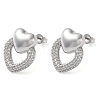 Heart Brass Micro Pave Clear Cubic Zirconia Stud Earrings EJEW-A034-07P-1