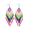 Glass Seed Braided Rhombus with Tassel Chandelier Earrings LS-EJEW-H084-04P-1