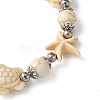 2Pcs 2 Colors Starfish & Turtle Dyed Synthetic Turquoise Beaded Stretch Bracelet Sets BJEW-JB10925-5
