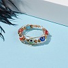 Round Evil Eye Lampwork & Glass Braided Bead Finger Ring RJEW-JR00449-01-2
