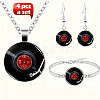 Alloy Glass Vinyl Record Link Bangles & Dangle Earrings & Pendant Necklaces Sets FS-WG14261-01-1