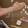1Pc Jesus Cross Virgin Zinc Alloy Pendant White Glass Pearl Round Rosary Bead Necklaces for Women Men NJEW-FG0001-22-3