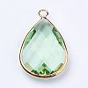 Golden Tone Brass Glass Teardrop Pendants X-GLAA-M006-A-01G-2