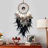 Natural Obsidian Chips & Woven Net/Web with Feather Hanging Ornaments HJEW-A013-03A-1