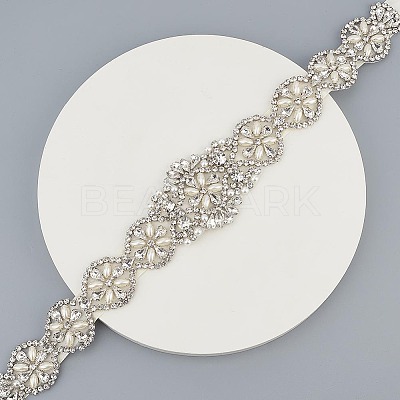 Brass Flower Bridal Belt with Glass Rhinestones for Wedding Dress AJEW-WH0455-006P-1