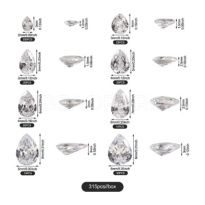 315Pcs 8 Style Teardrop-Shaped Cubic Zirconia Cabochons ZIRC-YS0001-02-1