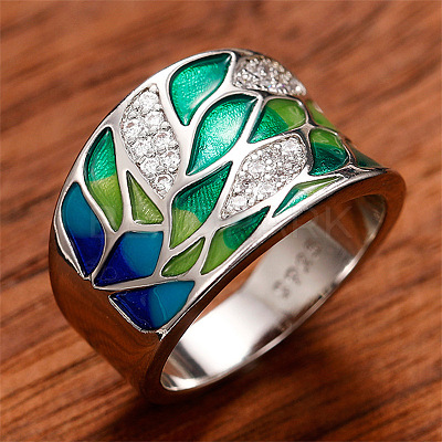 Brass Micro Pave Cubic Zirconia and Enamel Finger Rings FS-WGC3946-01-1