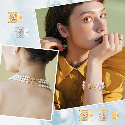 6 Sets 2 Colors 3-Strand 6-Hole Brass Filigree Box Clasps KK-SC0002-98-1