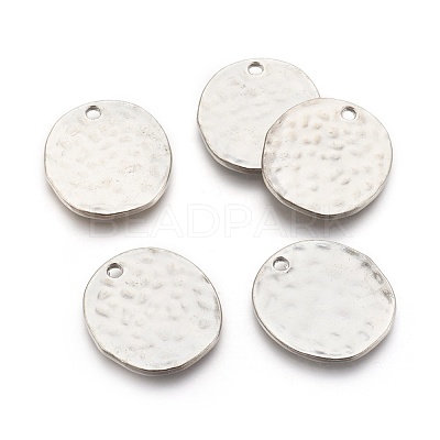 Alloy Blank Flat Round Hammered Pendants PALLOY-M031-07P-NF-1