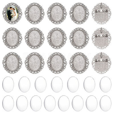 15Pcs Vintage Oval Alloy Brooch Cabochon Bezel Settings FIND-UN0010-62-1