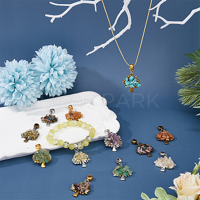 21Pcs 21 Styles Mixed Gemstone Chip  European Dangle Charms PALLOY-AB00057-1
