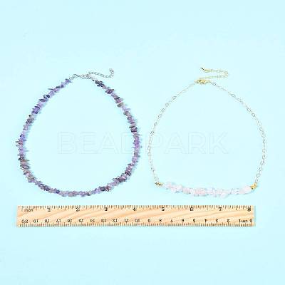 Natural Red Aventurine & Green Aventurine & Amethyst & Rose Quartz & Synthetic Turquoise Chips Beaded Necklaces NJEW-FS00013-1