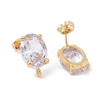 Brass Micro Pave Clear Cubic Zirconia Stud Earring Findings KK-G420-18G-1