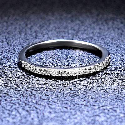 Rhodium Plated 925 Sterling Silver Micro Pave Cubic Zirconia Plain Band Rings WGF7D9C-17-1