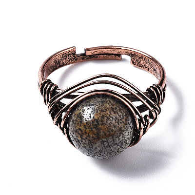 Adjustable Natural & Synthetic Gemstone Round Finger Rings RJEW-T020-01R-1