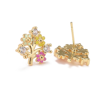Colorful Enamel Flower of Life Stud Earrings with Cubic Zirconia LS-EJEW-G288-30G-1