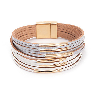 Two Tone Imitation Leather Multi-strand Bracelets for Women WGE2A7B-01-1
