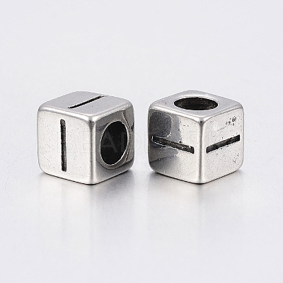 304 Stainless Steel Large Hole Letter European Beads LS-STAS-H428-01AS-I-1