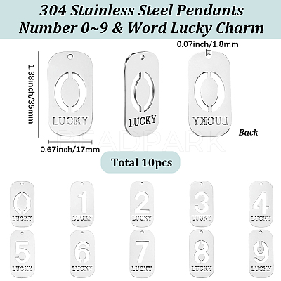 10Pcs 304 Stainless Steel Pendants STAS-SC0021-58P-1