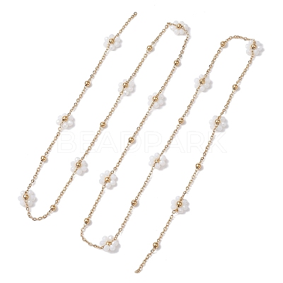 Flower Glass Beaded Link Chain AJEW-JB01207-01-1