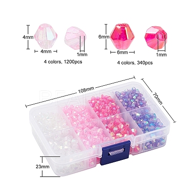 8 Style Bicone AB Color Plated Eco-Friendly Transparent Acrylic Beads TACR-YW0001-37A-1