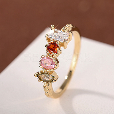 Oval & Horse Eye & Rectangle Brass with Colorful Cubic Zirconia Finger Rings FS-WGD0B16-01-1