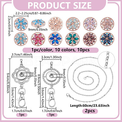 10Pcs 10 Colors Alloy Rhinestone Snap Buttons FIND-NB0006-38-1