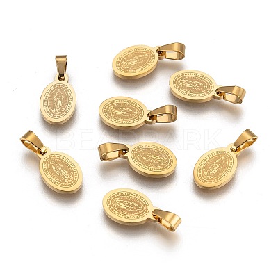 Ion Plating(IP) Oval with Virgin Mary & Word 304 Stainless Steel Charms STAS-I036-12-1