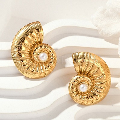 304 Stainless Steel Shell Pearl Stud Earrings X-EJEW-G423-22G-1