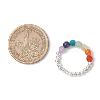 Natural Amethyst & Natural Lapis Lazuli & Natural Apatite & Natural Green Aventurine & Natural Citrine & Brass Beads Chakra Rings RJEW-TA00185-02-1