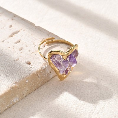 Heart Natural Amethyst Finger Rings STAS-Z112-10G-01-1
