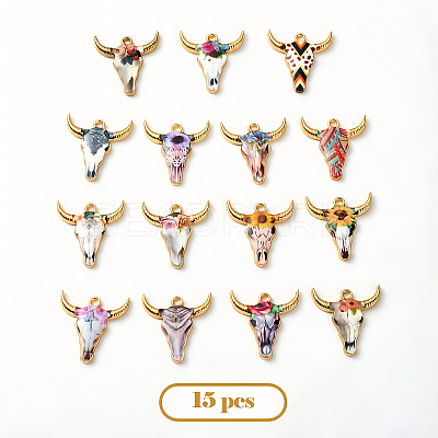 15Pcs 15 Styles Zinc Alloy Enamel Pendants ENAM-YW0003-82-1