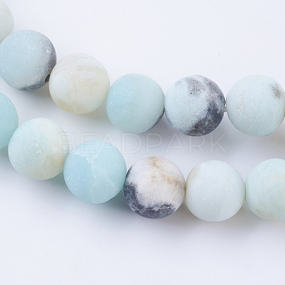 Frosted Natural Flower Amazonite Round Bead Strands G-E334-10mm-09-1