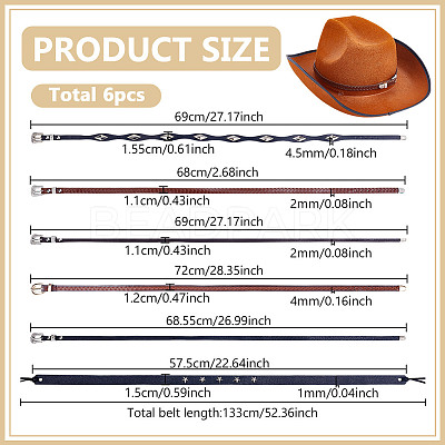 6Pcs 6 Styles Leather Hat Band AJEW-NB0006-83-1