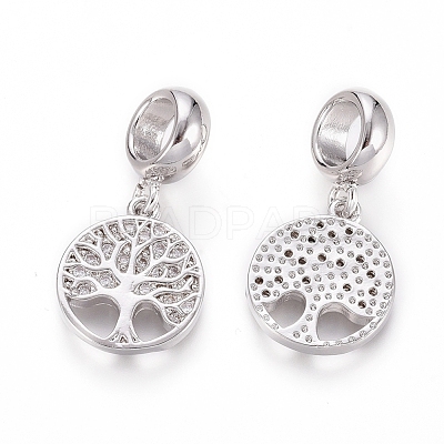 Brass Micro Pave Clear Cubic Zirconia European Dangle Charms OPDL-L016-05P-1