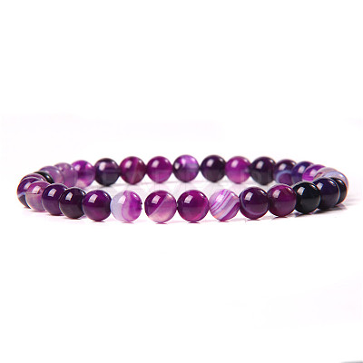 Natural Striped Agate/Banded Agate Round Beaded Stretch Bracelet SF8562-14-1