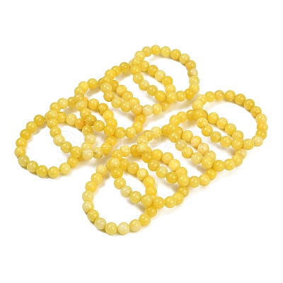Natural Yellow Jade Bead Stretch Bracelets BJEW-K212-C-038-1