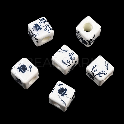 Floral Printed Porcelain Beads PORC-Q161-6-1