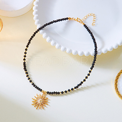 Bohemian Zinc Alloy Enamel with Crystal Rhinestone Sun Pendant Necklaces FS-WG8769D-02-1