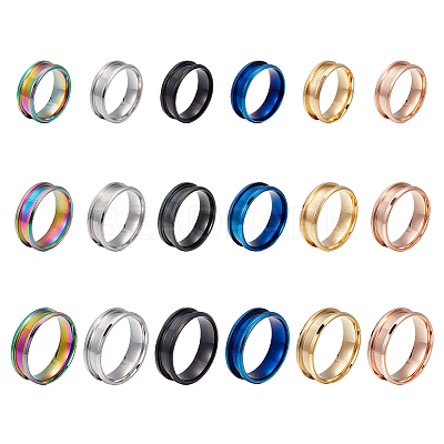 18Pcs 18 Styles 201 Stainless Steel Grooved Finger Ring Settings STAS-UN0042-78-1